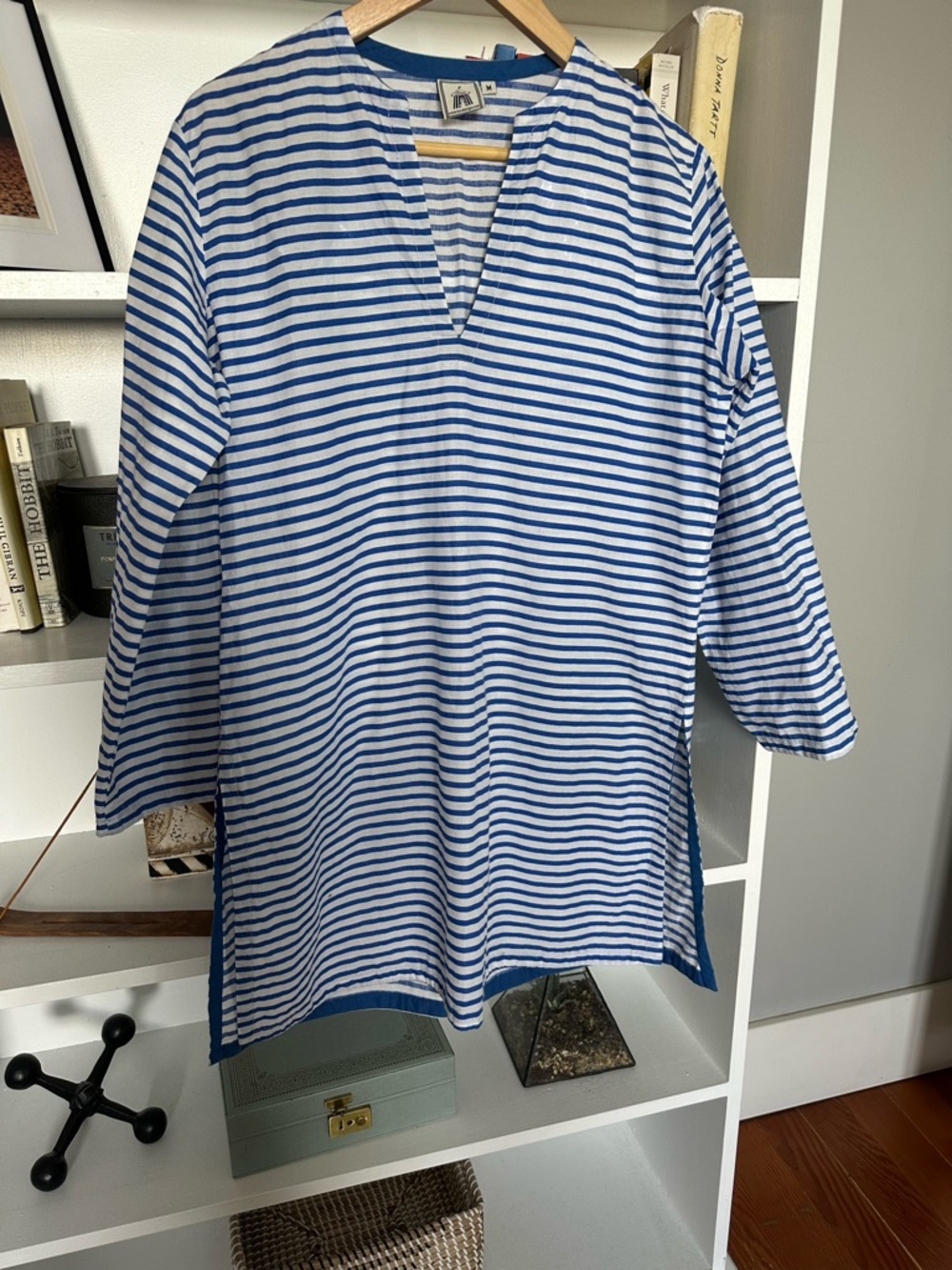 Blue & White Striped women’s beach cover up